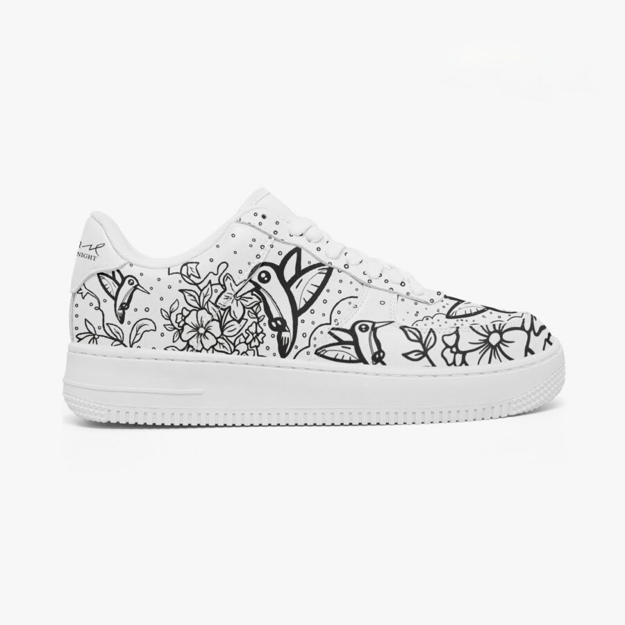 The Hummingbird Effect interactive outline custom sneakers — outside view
