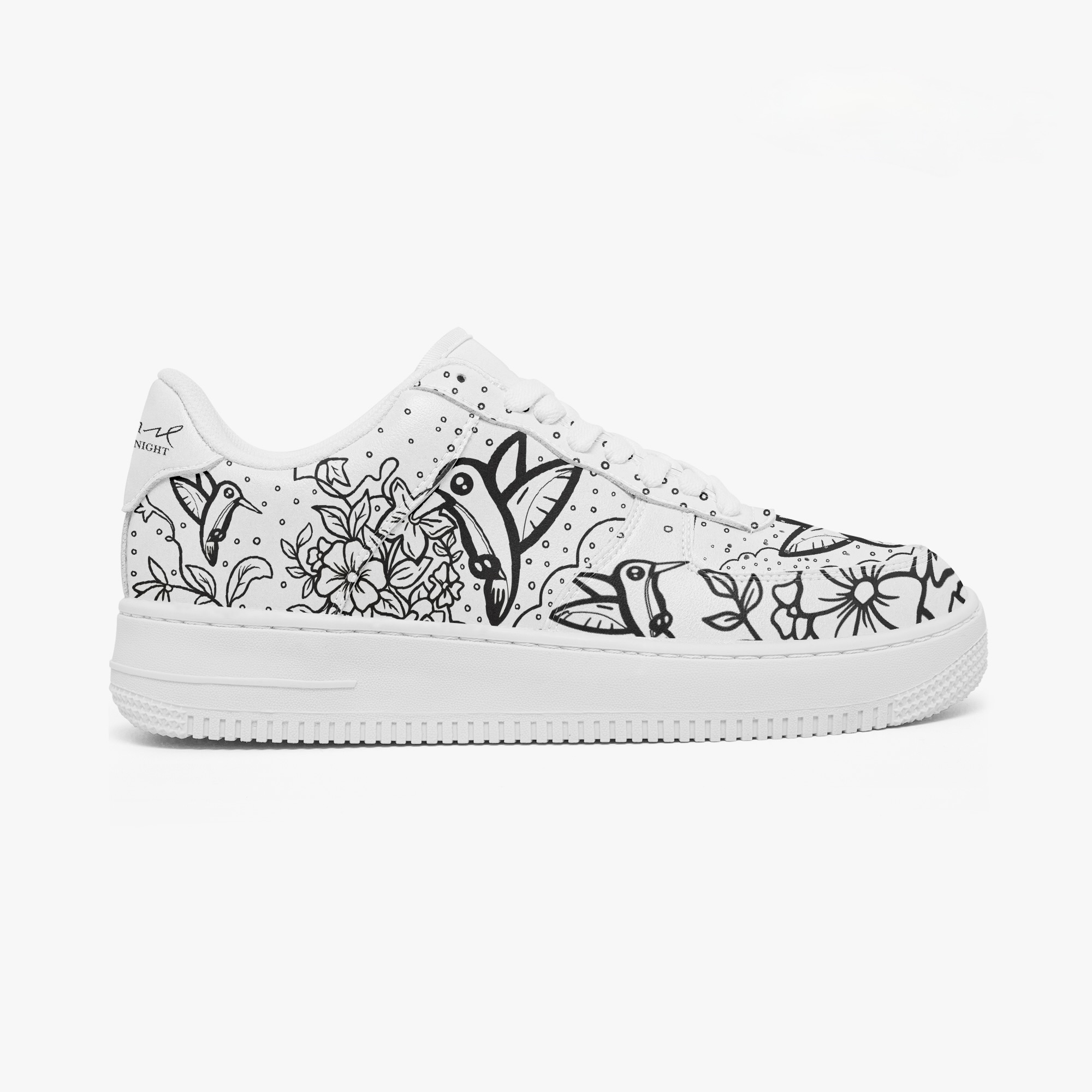 The Hummingbird Effect interactive outline custom sneakers — outside view