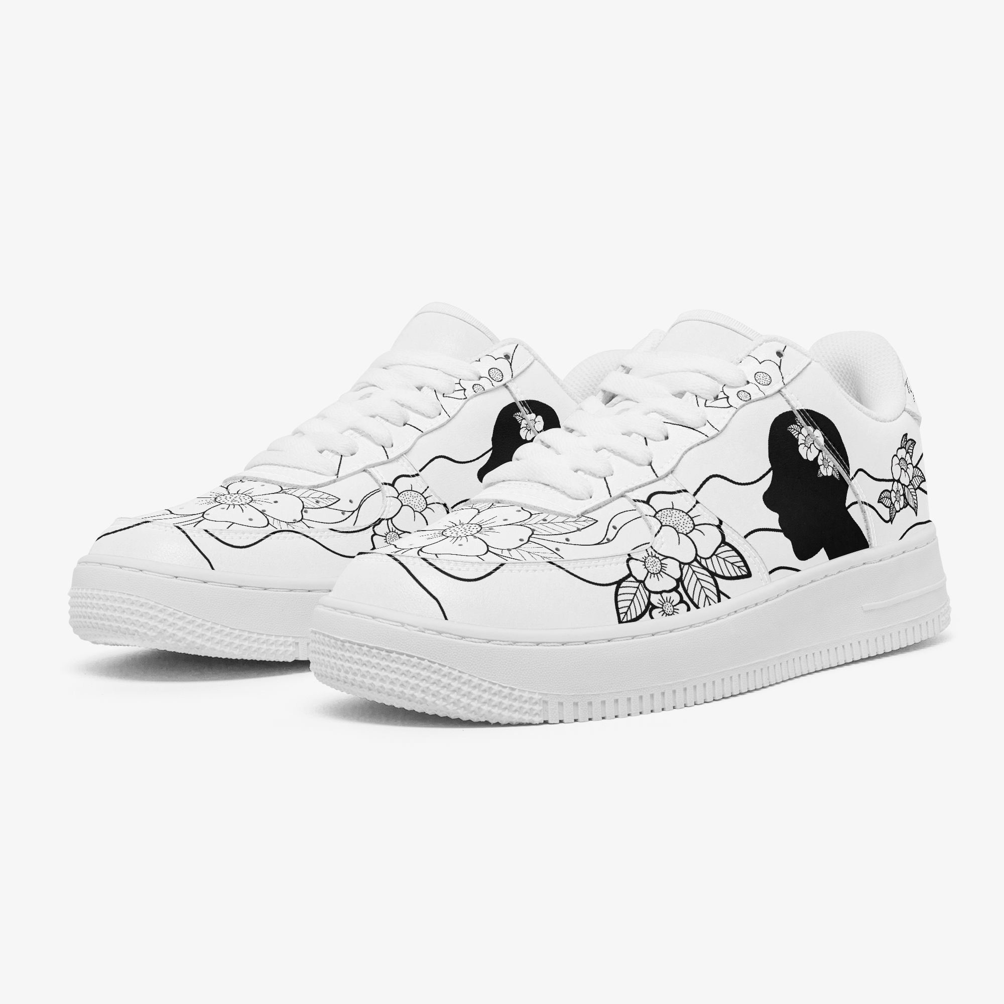 Blooming Mindset interactive outline custom sneakers — angled pair view